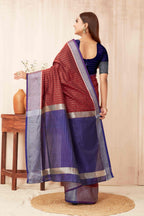 Hiral Fashion Red Banarasi Soft Silk Checks Zari Woven Saree