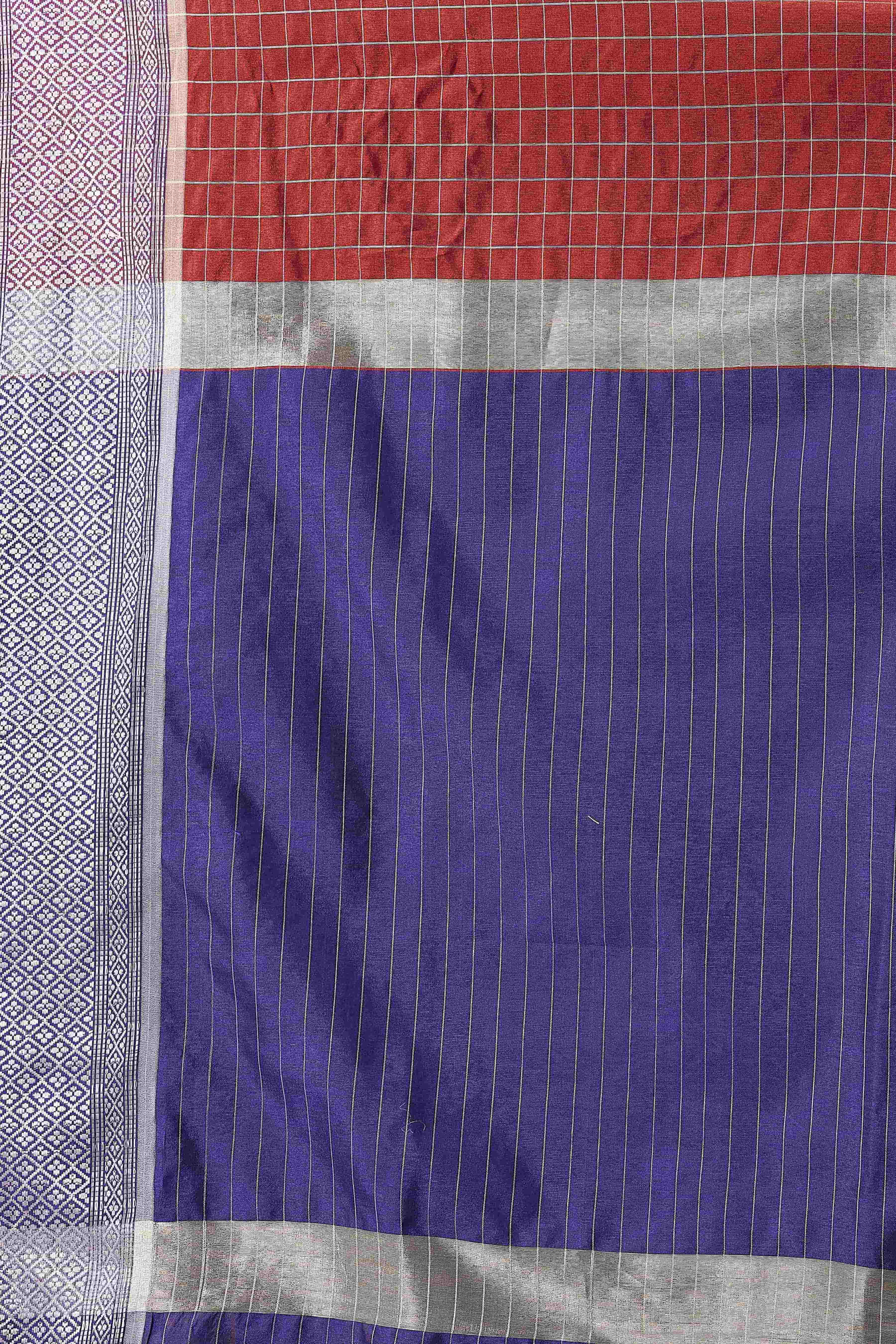 Hiral Fashion Red Banarasi Soft Silk Checks Zari Woven Saree