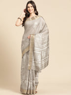 Beige Silk Blend Digital Print Floral Saree with Unstitched Blouse - Hiral Fashion