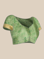 Green Silk Blend Digital Print Floral Saree with Unstitched Blouse - Hiral Fashion