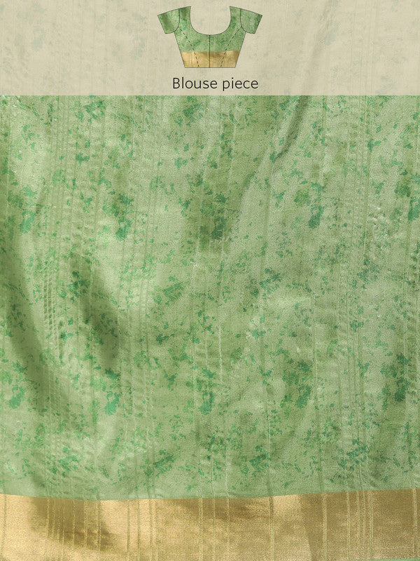 Green Silk Blend Digital Print Floral Saree with Unstitched Blouse - Hiral Fashion