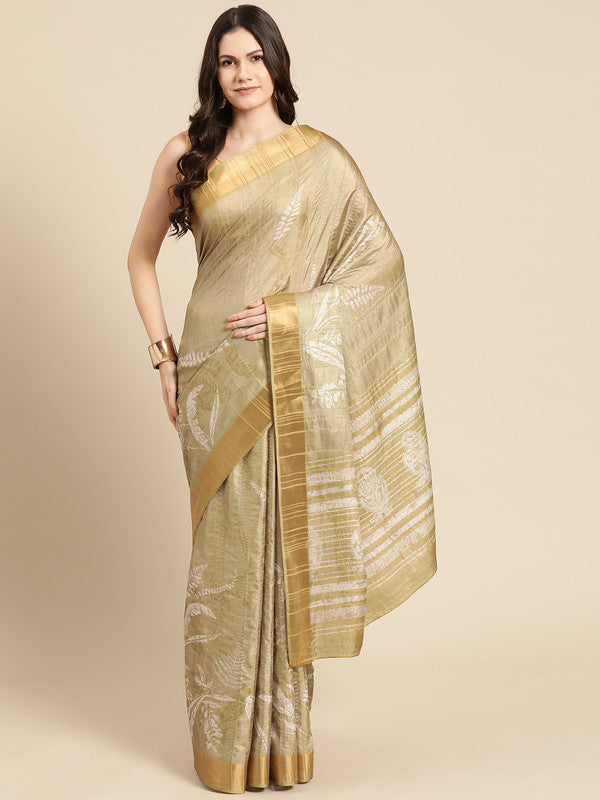 Olive Silk Blend Digital Print Floral Saree with Unstitched Blouse - Hiral Fashion