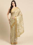 Olive Silk Blend Digital Print Floral Saree with Unstitched Blouse - Hiral Fashion