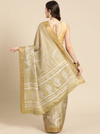 Olive Silk Blend Digital Print Floral Saree with Unstitched Blouse - Hiral Fashion