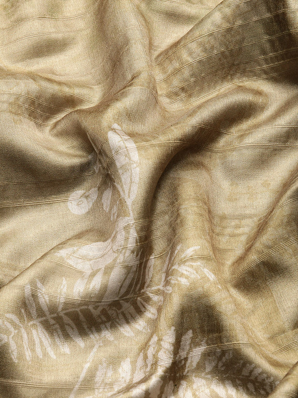 Olive Silk Blend Digital Print Floral Saree with Unstitched Blouse - Hiral Fashion