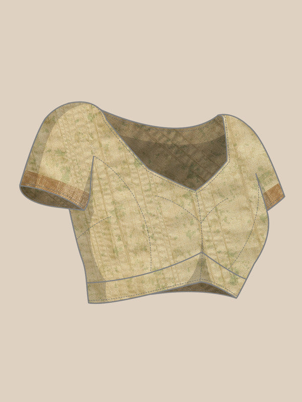 Olive Silk Blend Digital Print Floral Saree with Unstitched Blouse - Hiral Fashion