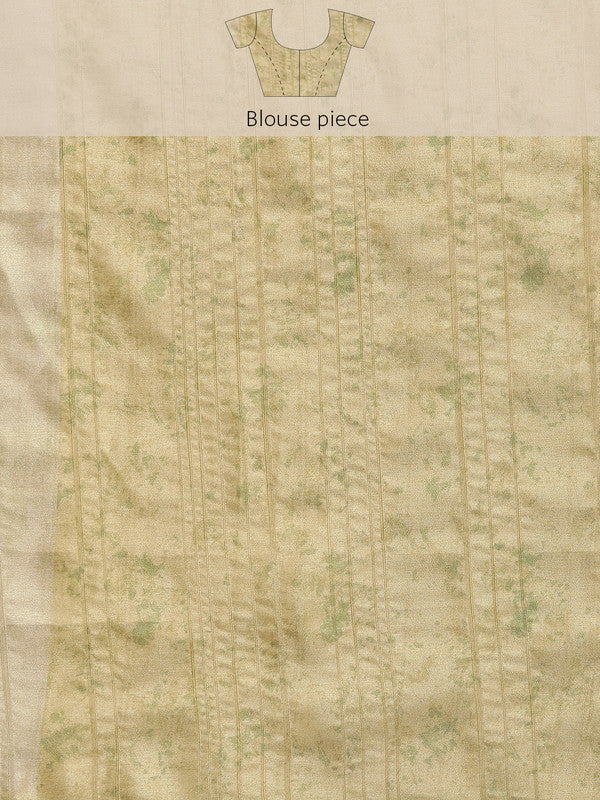 Olive Silk Blend Digital Print Floral Saree with Unstitched Blouse - Hiral Fashion