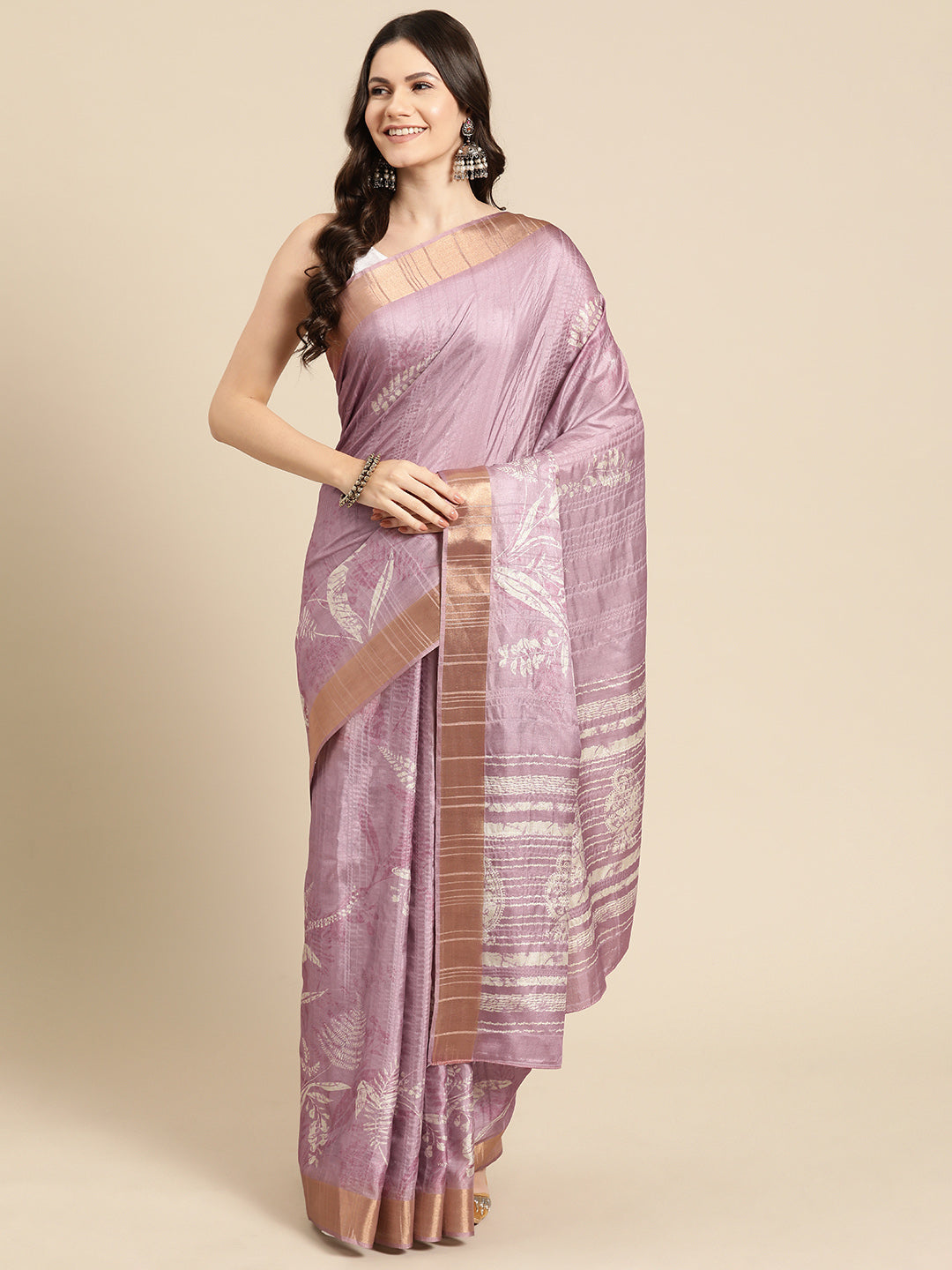 Purple Silk Blend Digital Print Floral Saree with Unstitched Blouse - Hiral Fashion