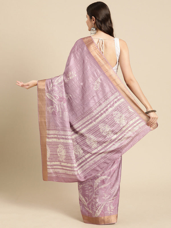 Purple Silk Blend Digital Print Floral Saree with Unstitched Blouse - Hiral Fashion