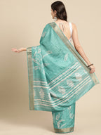 Turquoise Silk Blend Digital Print Floral Saree with Unstitched Blouse - Hiral Fashion
