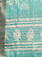 Turquoise Silk Blend Digital Print Floral Saree with Unstitched Blouse - Hiral Fashion