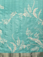 Turquoise Silk Blend Digital Print Floral Saree with Unstitched Blouse - Hiral Fashion