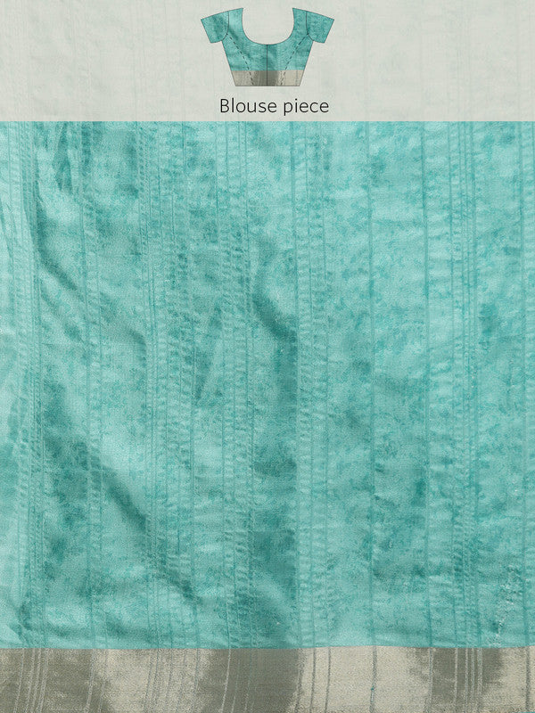 Turquoise Silk Blend Digital Print Floral Saree with Unstitched Blouse - Hiral Fashion