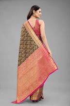 Hiral Fashion Black Banarasi Art Silk Floral Woven Design Saree