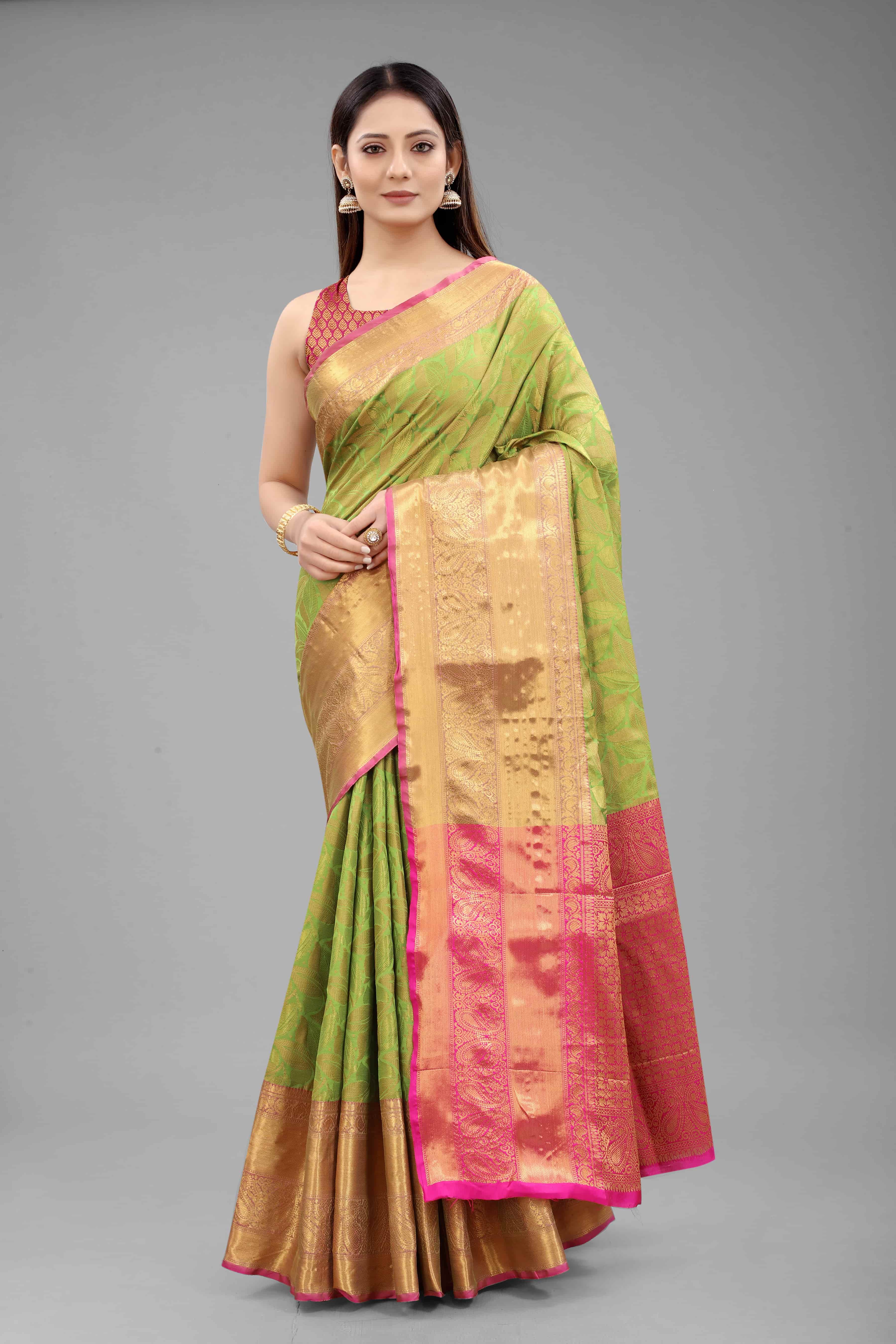 Hiral Fashion Green Banarasi Art Silk Floral Woven Design Saree