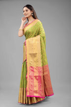 Hiral Fashion Green Banarasi Art Silk Floral Woven Design Saree
