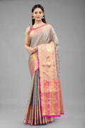 Hiral Fashion Grey Banarasi Art Silk Floral Woven Design Saree