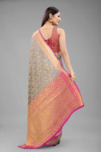 Hiral Fashion Grey Banarasi Art Silk Floral Woven Design Saree