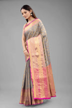 Hiral Fashion Grey Banarasi Art Silk Floral Woven Design Saree