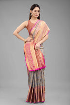 Hiral Fashion Grey Banarasi Art Silk Floral Woven Design Saree