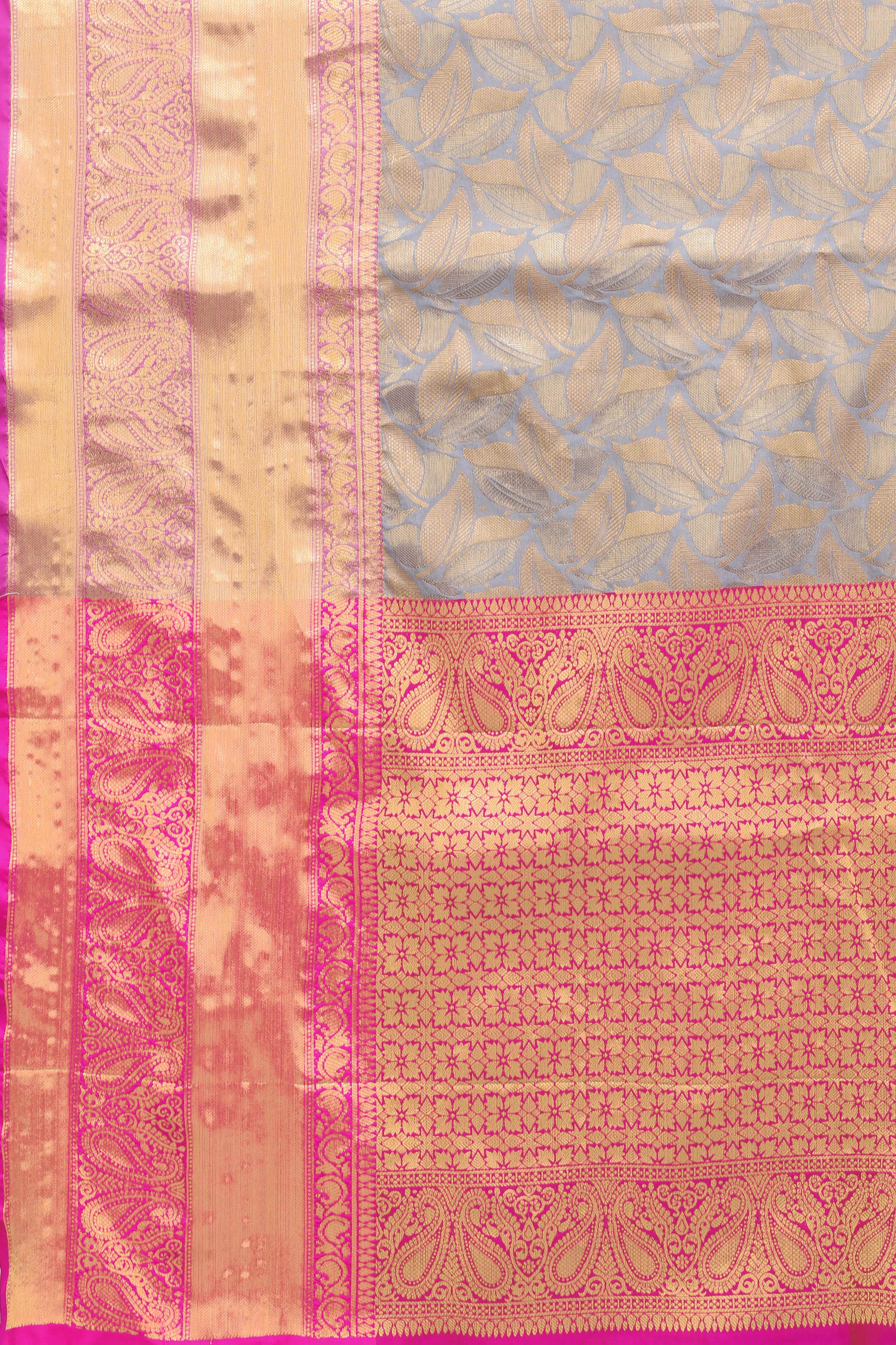 Hiral Fashion Grey Banarasi Art Silk Floral Woven Design Saree