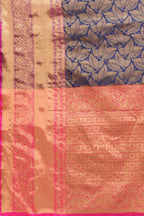 Hiral Fashion Navy Blue Banarasi Art Silk Floral Woven Design Saree