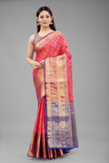 Hiral Fashion Pink Banarasi Art Silk Floral Woven Design Saree