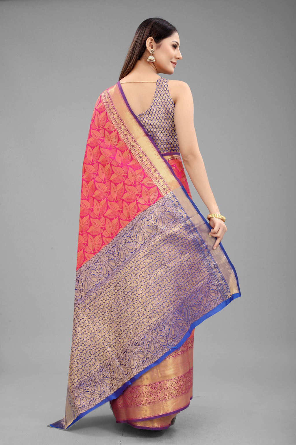Hiral Fashion Pink Banarasi Art Silk Floral Woven Design Saree