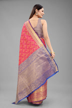 Hiral Fashion Pink Banarasi Art Silk Floral Woven Design Saree