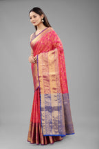 Hiral Fashion Pink Banarasi Art Silk Floral Woven Design Saree