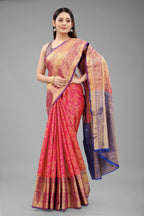 Hiral Fashion Pink Banarasi Art Silk Floral Woven Design Saree