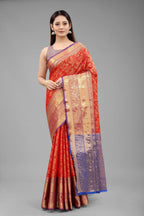 Hiral Fashion Red Banarasi Art Silk Floral Woven Design Saree