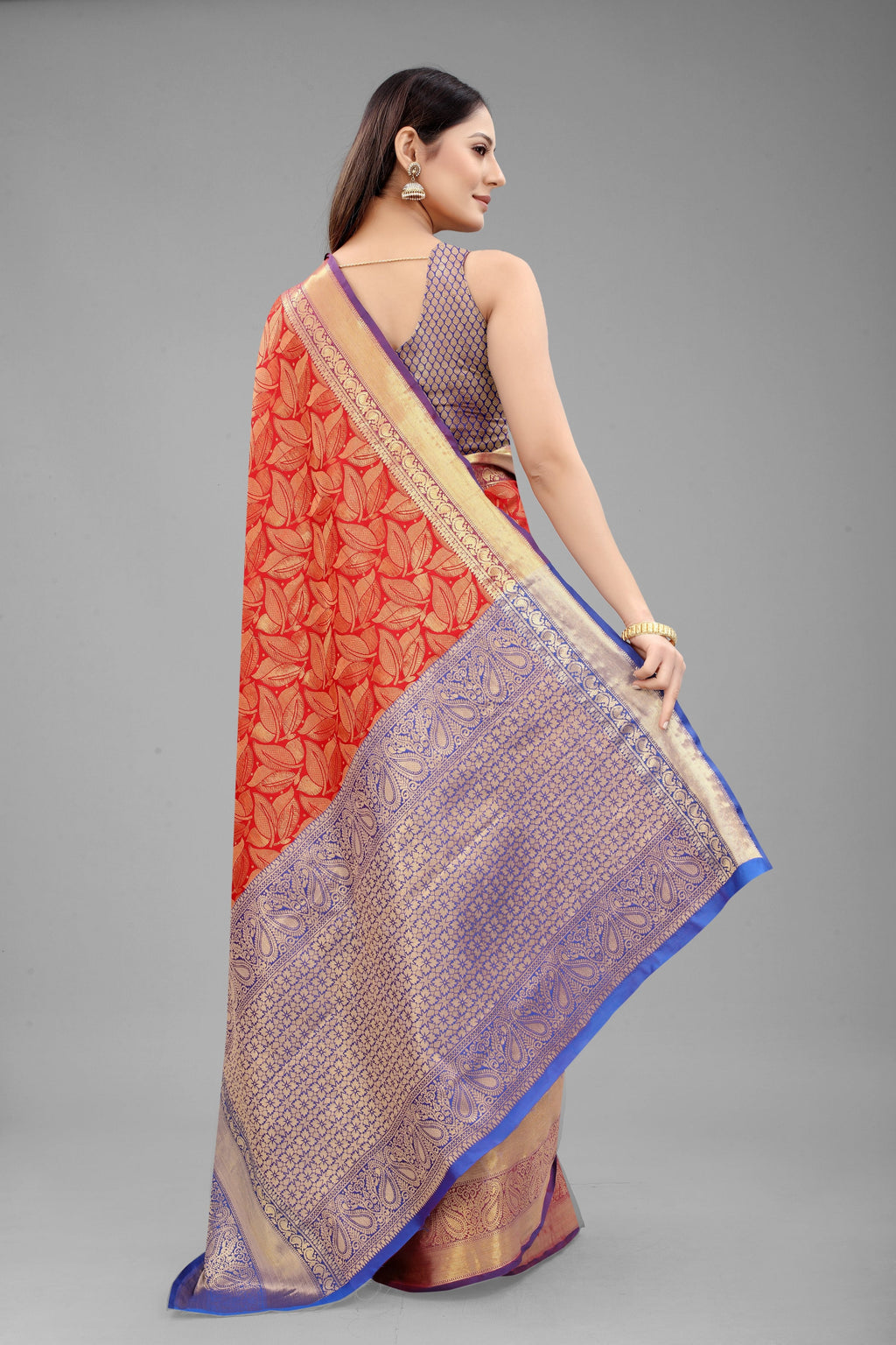 Hiral Fashion Red Banarasi Art Silk Floral Woven Design Saree