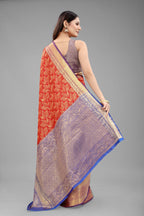Hiral Fashion Red Banarasi Art Silk Floral Woven Design Saree
