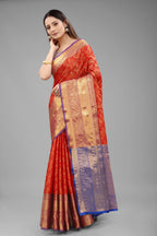 Hiral Fashion Red Banarasi Art Silk Floral Woven Design Saree