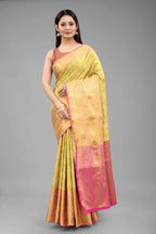 Hiral Fashion Yellow Banarasi Art Silk Floral Woven Design Saree