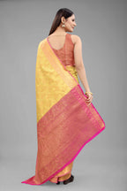 Hiral Fashion Yellow Banarasi Art Silk Floral Woven Design Saree
