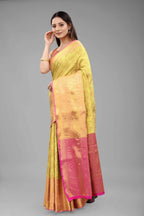 Hiral Fashion Yellow Banarasi Art Silk Floral Woven Design Saree