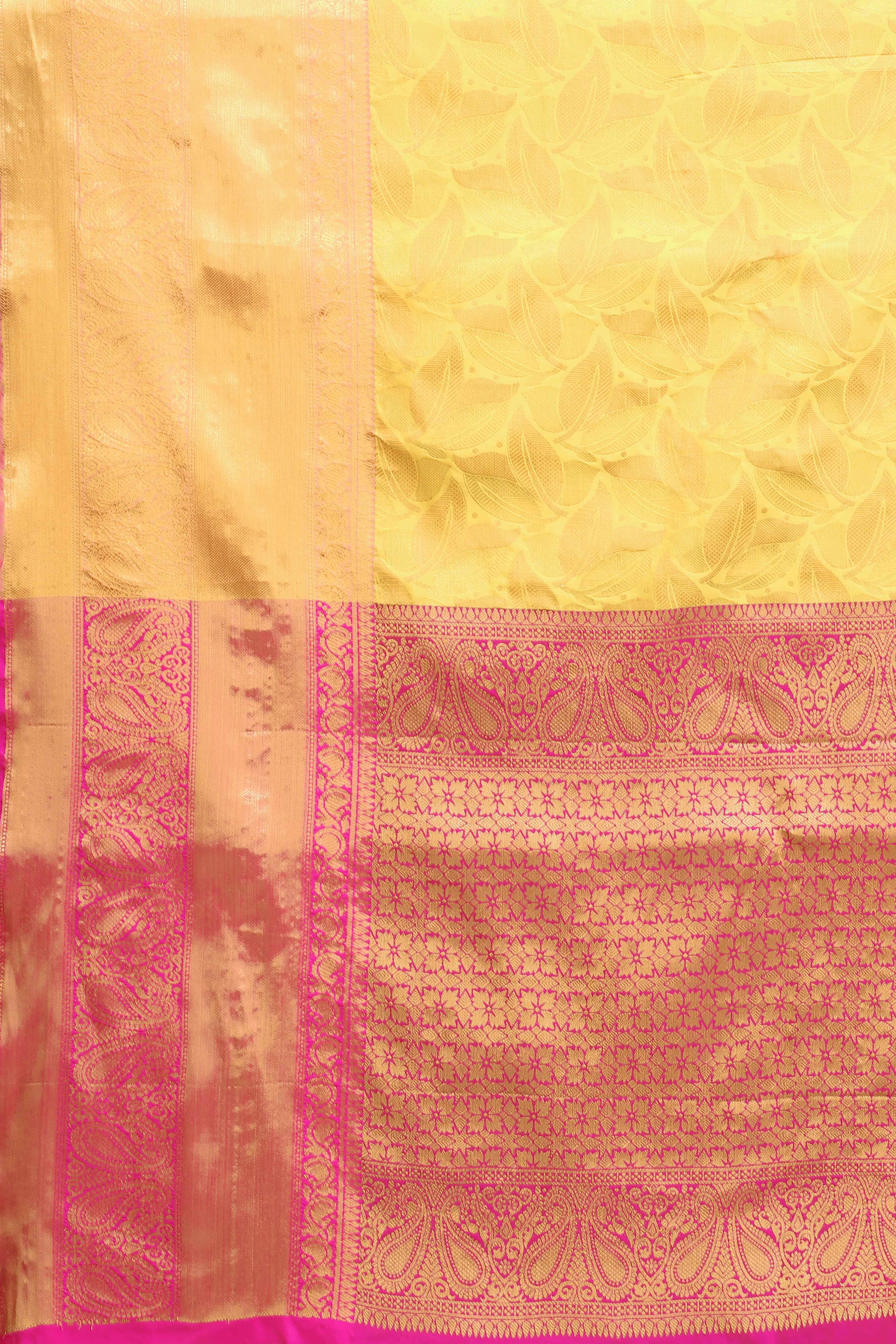 Hiral Fashion Yellow Banarasi Art Silk Floral Woven Design Saree