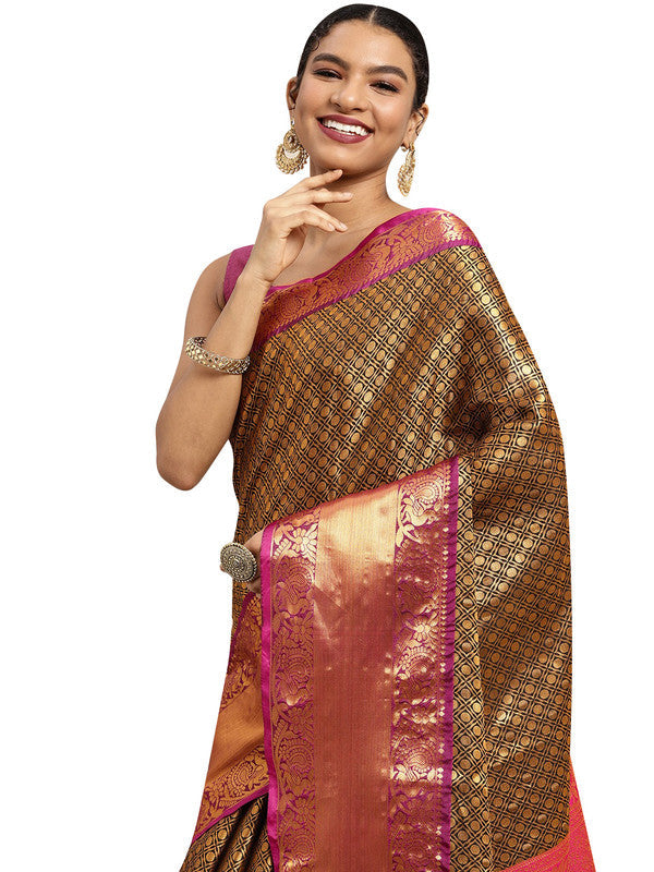 Black Pure Silk Woven Zari Design Polka Dots Saree with Unstitched Blouse - Hiral Fashion