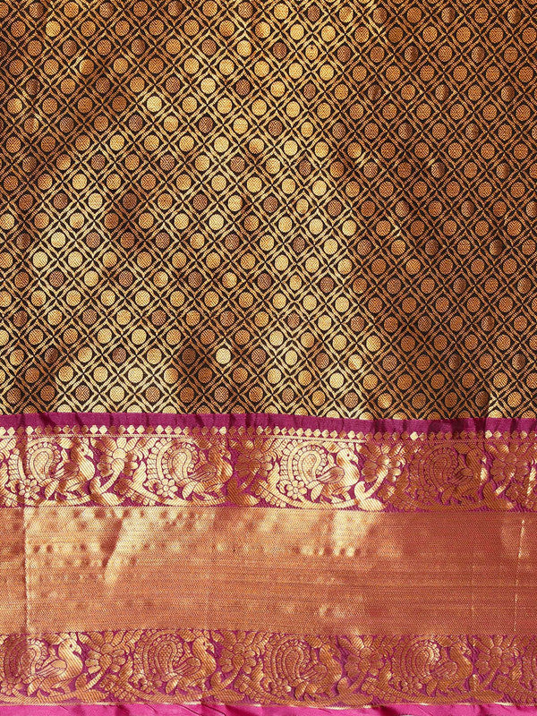 Black Pure Silk Woven Zari Design Polka Dots Saree with Unstitched Blouse - Hiral Fashion