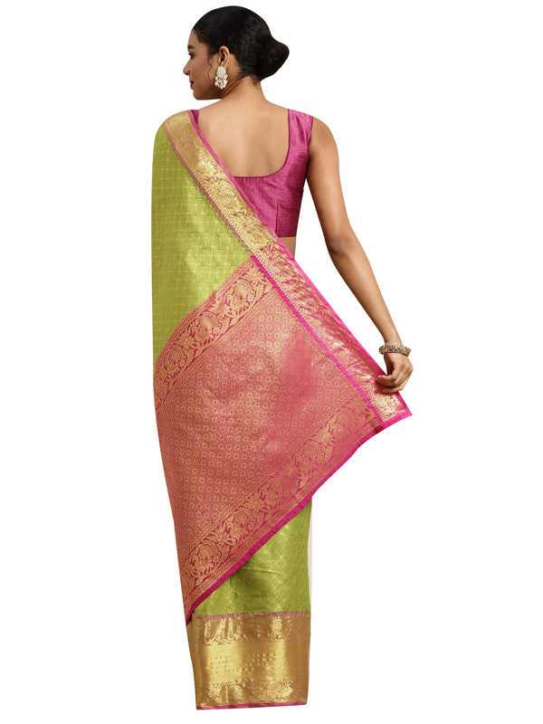Green Pure Silk Woven Zari Design Polka Dots Saree with Unstitched Blouse - Hiral Fashion