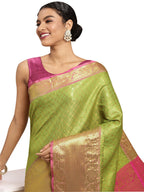 Green Pure Silk Woven Zari Design Polka Dots Saree with Unstitched Blouse - Hiral Fashion