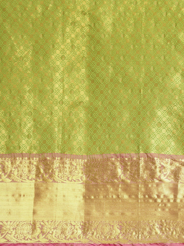 Green Pure Silk Woven Zari Design Polka Dots Saree with Unstitched Blouse - Hiral Fashion