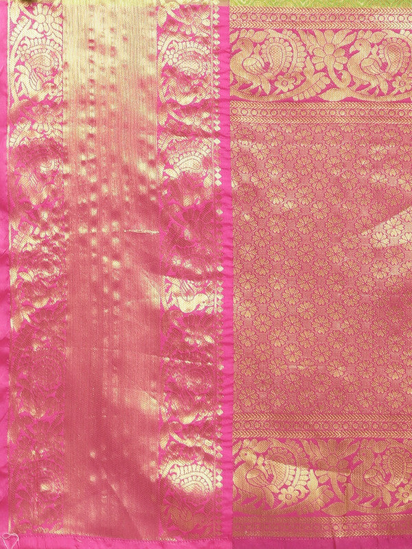 Green Pure Silk Woven Zari Design Polka Dots Saree with Unstitched Blouse - Hiral Fashion