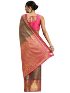 Navy Blue Pure Silk Woven Zari Design Polka Dots Saree with Unstitched Blouse - Hiral Fashion