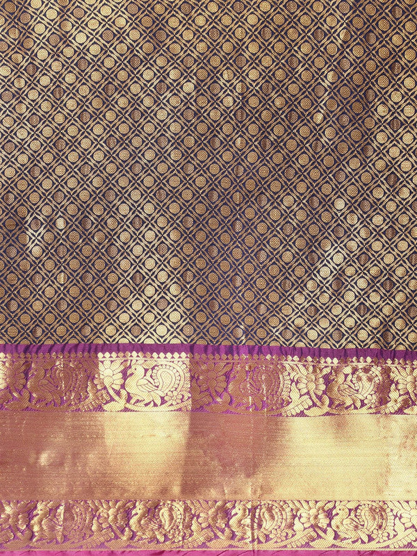 Navy Blue Pure Silk Woven Zari Design Polka Dots Saree with Unstitched Blouse - Hiral Fashion
