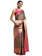 Navy Blue Pure Silk Woven Zari Design Polka Dots Saree with Unstitched Blouse - Hiral Fashion