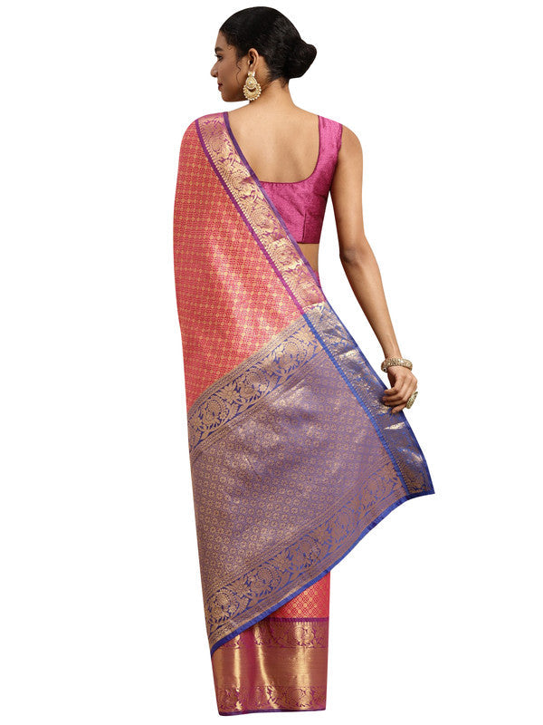 Pink Pure Silk Woven Zari Design Polka Dots Saree with Unstitched Blouse - Hiral Fashion