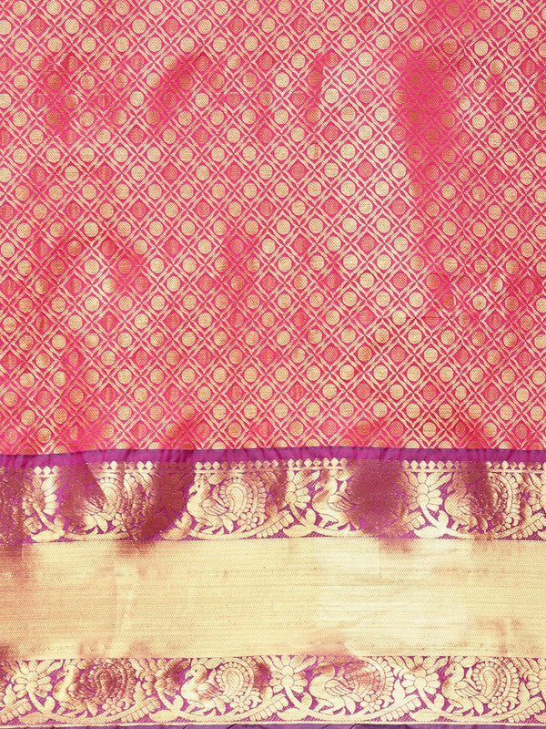 Pink Pure Silk Woven Zari Design Polka Dots Saree with Unstitched Blouse - Hiral Fashion